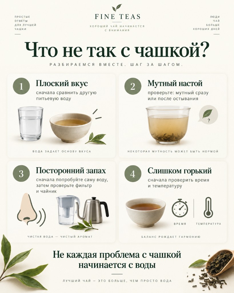 Диагностика плоского, мутного, горького чая и постороннего запаха
