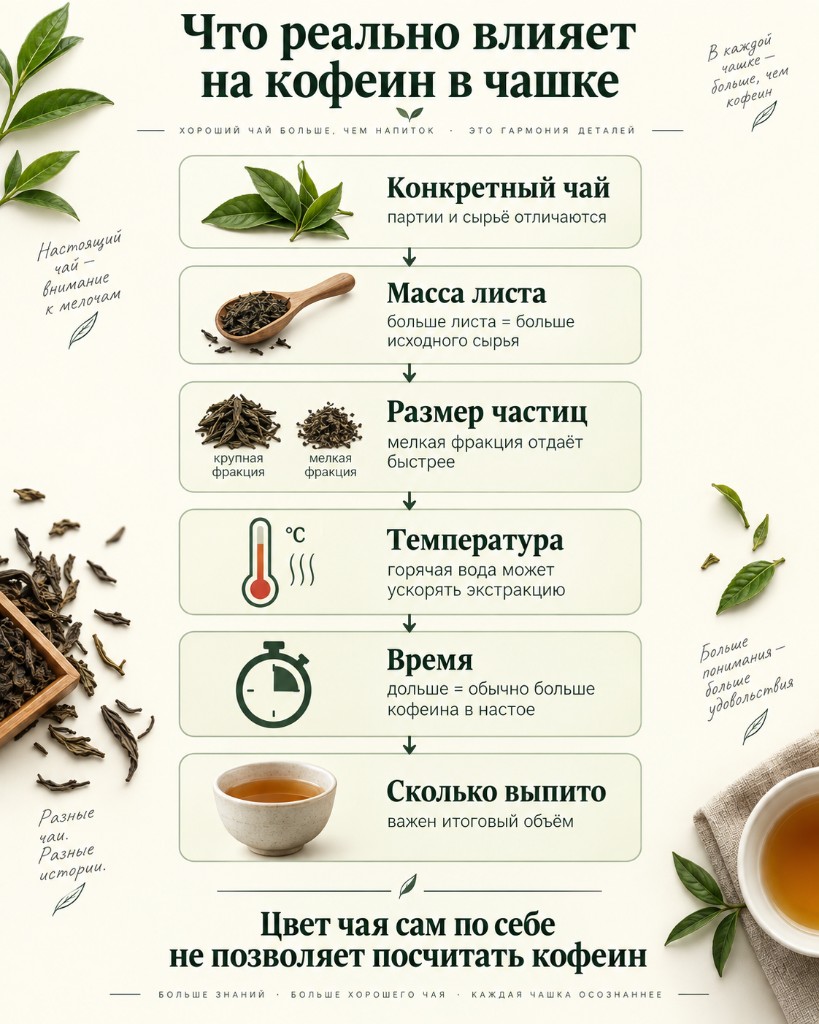 Схема факторов, влияющих на количество кофеина в чашке чая
