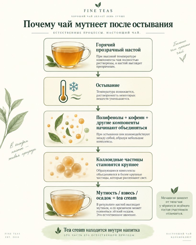 Схема появления tea cream при остывании чая