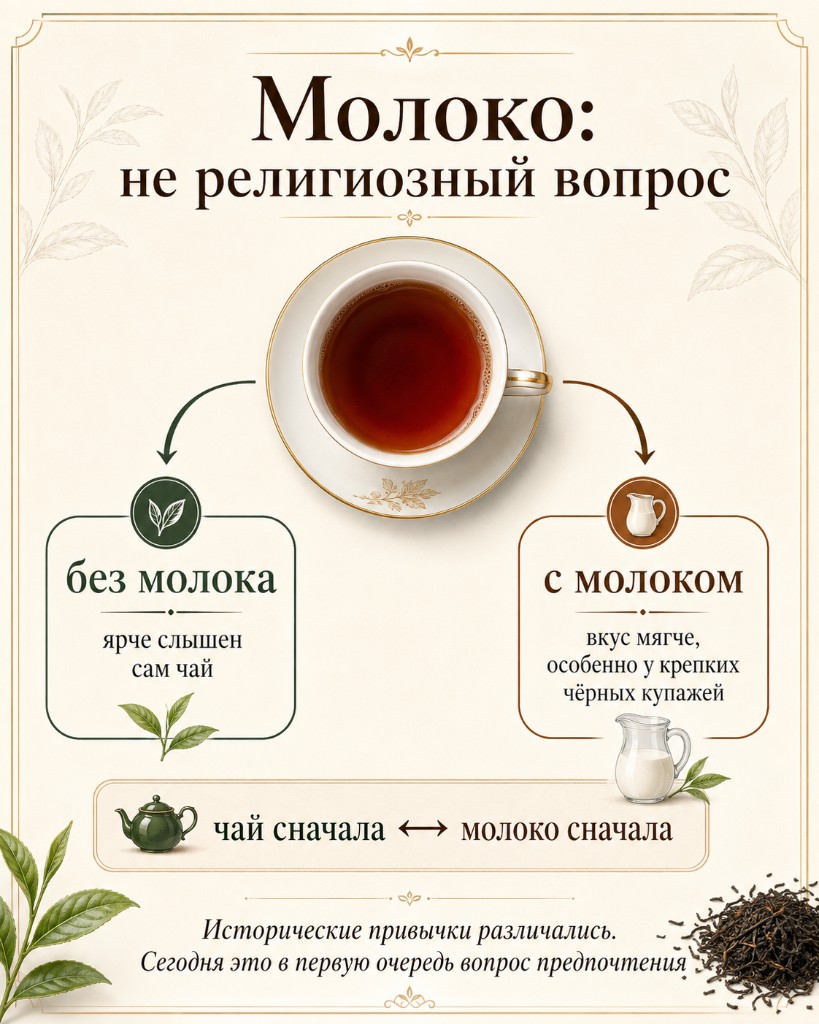 Чашка чая с вариантами без молока и с молоком