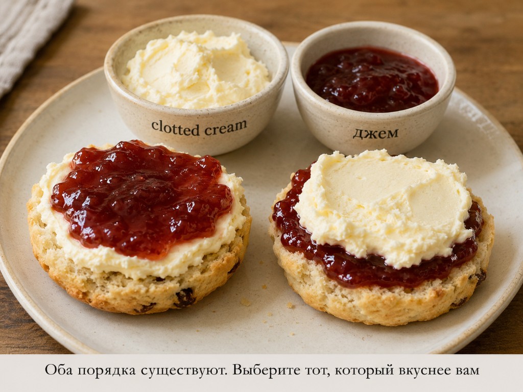 Две половины скона: cream then jam и jam then cream