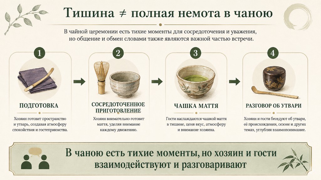 Схема: подготовка, приготовление, чашка маття и разговор об утвари