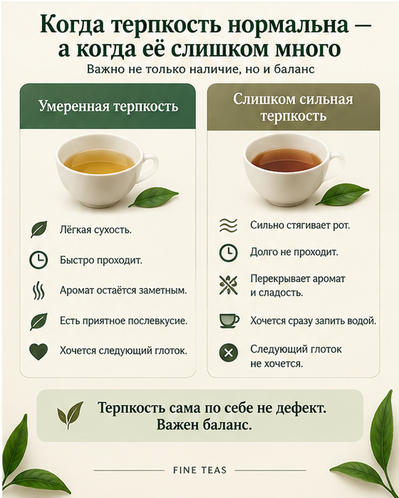 Сравнение умеренной и слишком сильной терпкости в чае