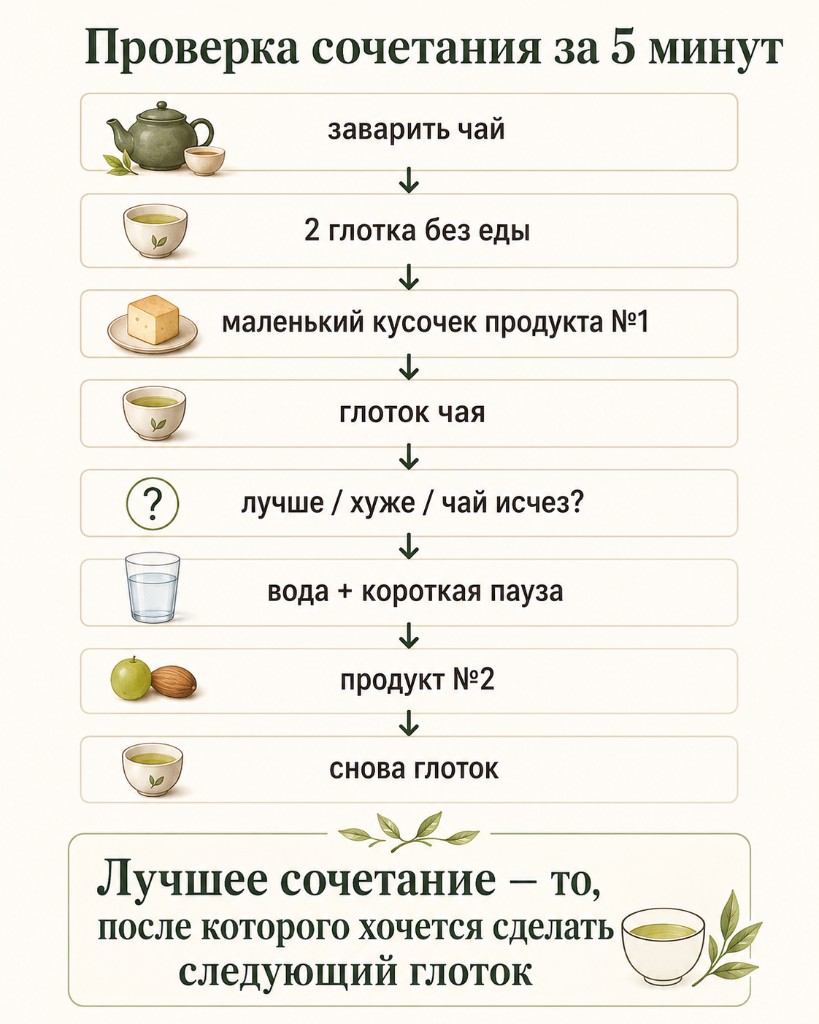 Пошаговая схема теста сочетания чая с двумя продуктами