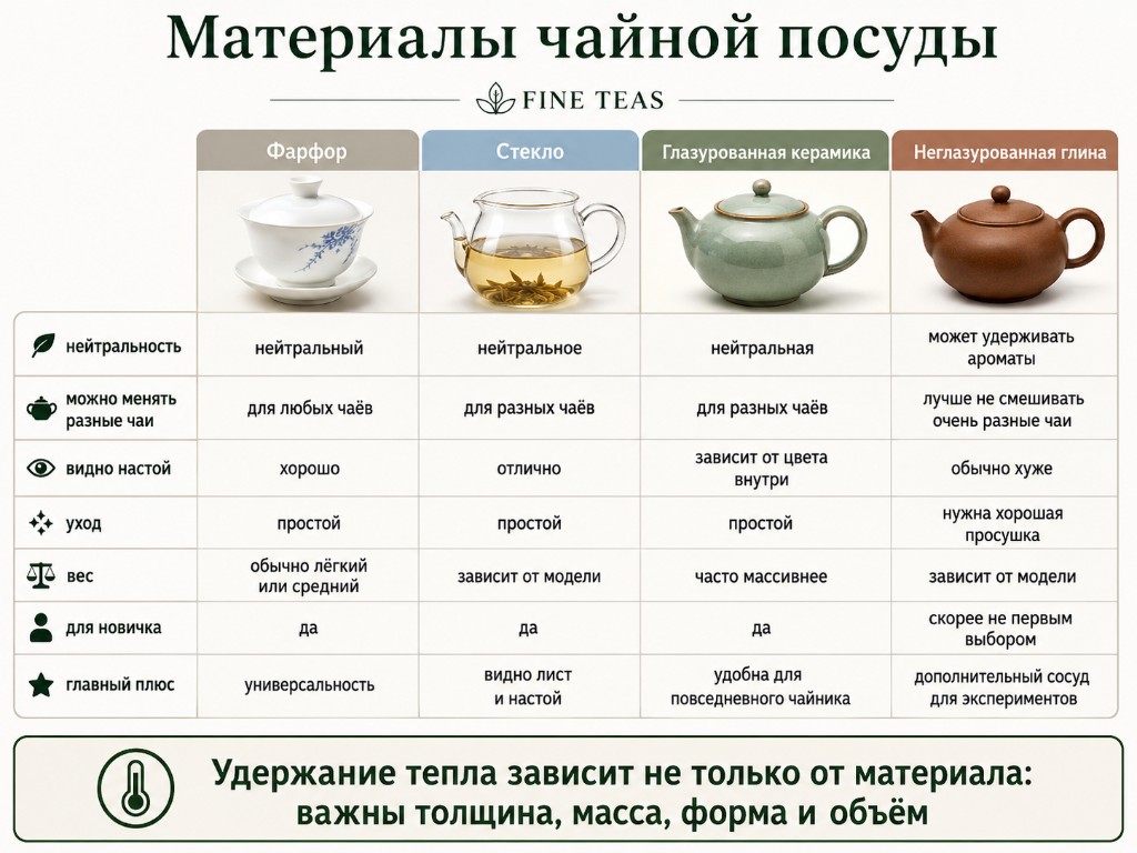 Таблица сравнения фарфора, стекла, глазурованной керамики и неглазурованной глины