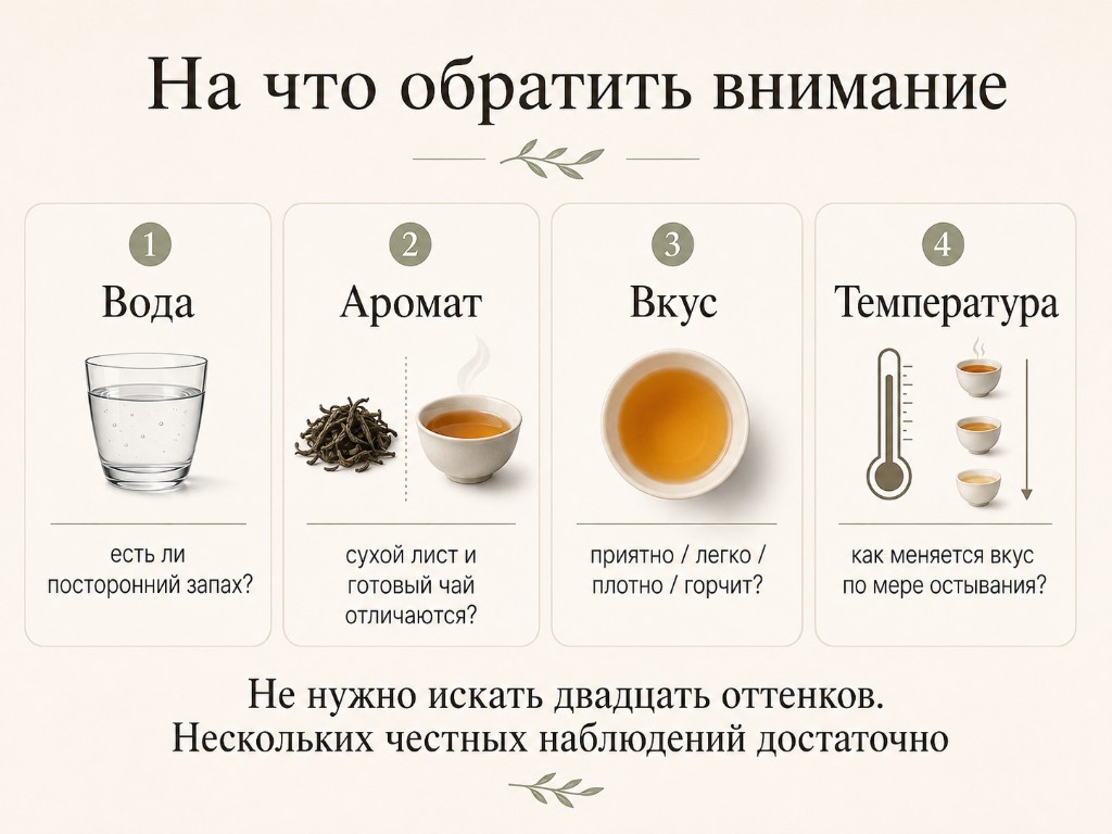Четыре блока: вода, аромат, вкус и температура